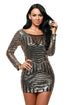Rose Black Open Back Long Sleeve Sequin Dress